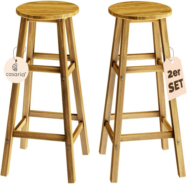CASARIA® 2er Set Barhocker Barstuhl Akazie Holz Massiv