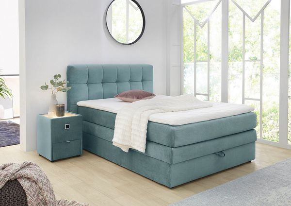 Jockenhöfer Gruppe Boxspringbett Amy im Bezugsstoff: Samtoptik, mit Bettkasten und Kaltschaum-Topper, erhältlich in 120, 140 & 180cm