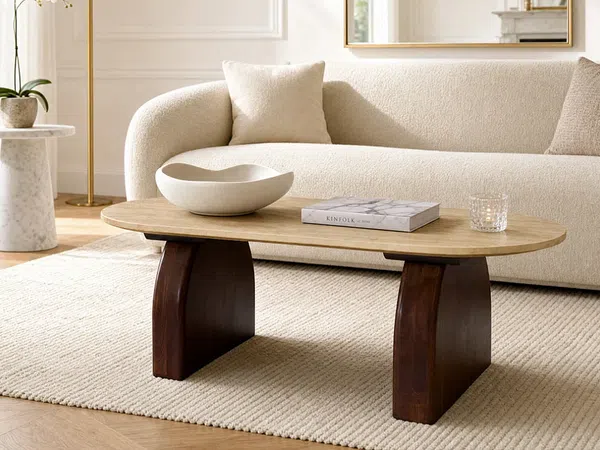 Vente-unique - VORELIA Couchtisch Stein Beige - B 60 cm x H 40 cm x L 120 cm