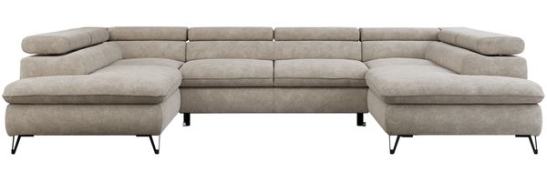 Mks Möbel 'Peter U' Wohnlandschaft mit Bettkasten, Bettfunktion & einstellbaren Kopfstützen, Beige, Stoff Bild 6