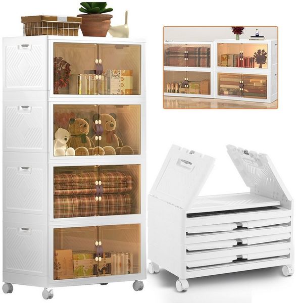 LETGOSPT Aufbewahrungsbox Schmaler Rollcontainer Kunststoff Schrank mit Türen faltbar Lagerschra (Einzelmodul – flexibel einsetzbar, ideal für kleine Räume, Einzelschrank ideal kombinierbar mit anderen Modulen), Zwei Öffnungsmöglichkeiten: oben und vor...