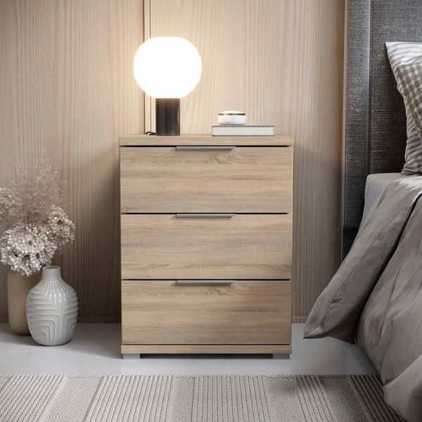 SMILLA Nachttisch in Eiche Sonoma Optik - Moderner Nachtschrank mit Schubladen und viel Stauraum - 46 x 61 x 42 cm (B/H/T)
