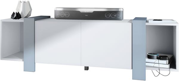 Vladon Lowboard Ida 149 x 45,5 x 34 cm TV-Board mit 4 Fächern und PTO-Türen, Korpus in Weiß matt, Blenden in Denim matt