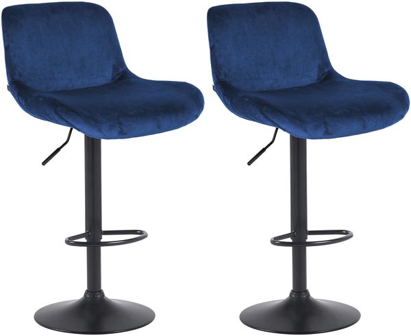 CLP 2er Set Barhocker Solon Schwarz höhenverstellbar und drehbar mit Rückenlehne,blau Samt