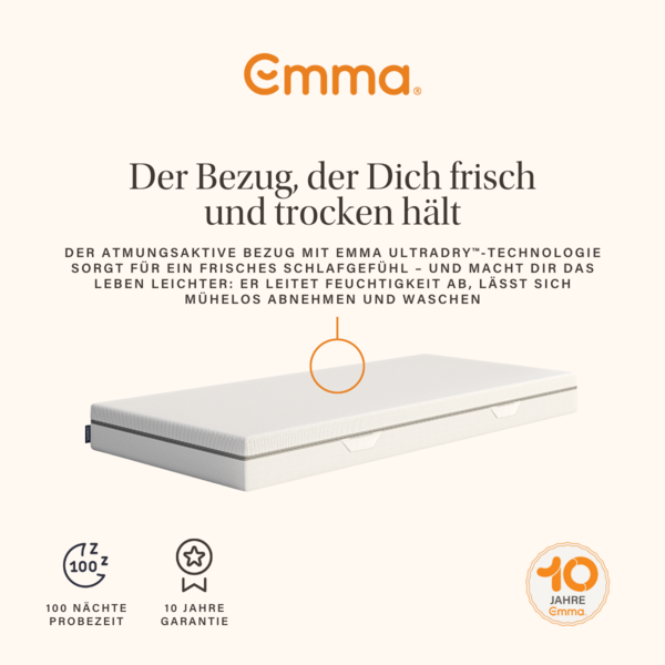 Emma 'One Medium' Kaltschaummatratze, 100x200 cm, 85 % Polyester / 15 % Polypropylen weiß Bild 8