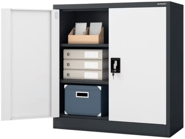 Aktenschrank abschließbar BEATA - 3 Ebenen verstellbar, Flügeltüren | Metallschrank Werkstatt Mehrzweckschrank Büroschrank aus Stahl Werkzeugschrank, 93x90x40cm Anthrazit-Weiß
