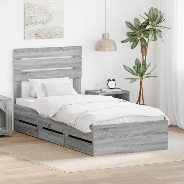 vidaXL Bettrahmen Graues Sonoma 100 x 200 cm Ingenieurs Holz 3411528