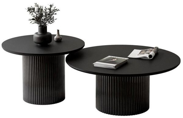 Lookway Couchtisch OVI-Tischset mit geriffelter Basis (2er Set), Durchmesser: ⌀80 cm und ⌀60 cm