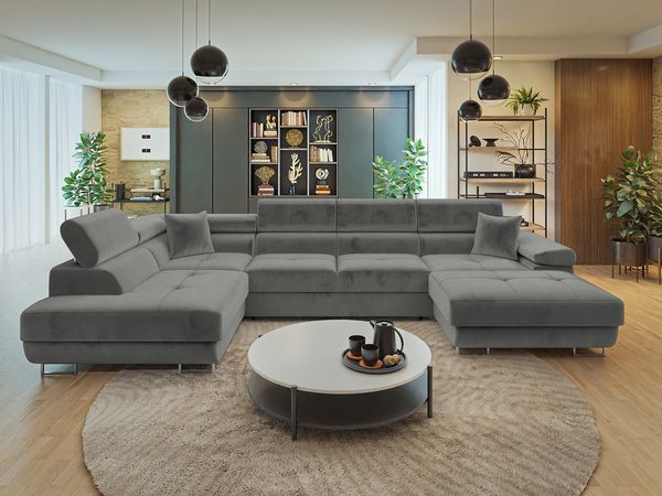 Ecksofa Torezio Bis mit Bettkasten, Schlaffunktion und Einstellbare Kopfstützen (Farbe: Manila 16, Seite: Links)
