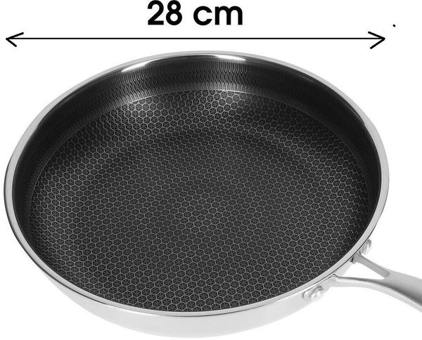 Cheffinger Bratpfanne mit Deckel Pfanne Wabenstruktur Edelstahl Ø28 PDF28