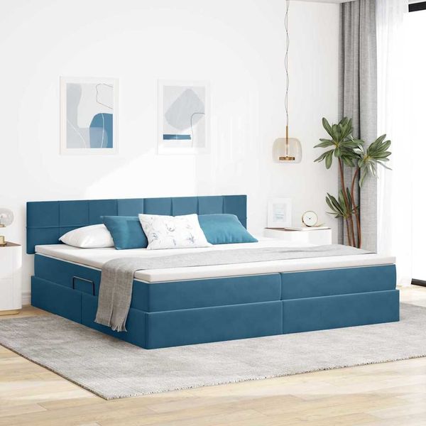 vidaXL Aufbewahrungsbett mit Matratze Dunkelblau 200 x 200 cm Samt 3370783