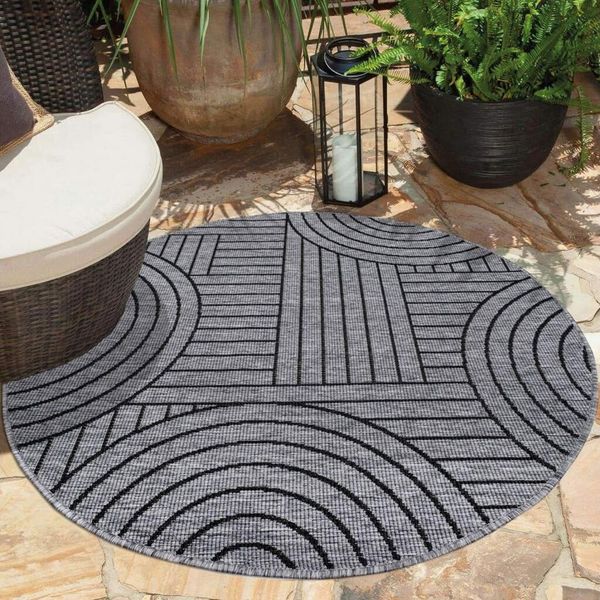 Carpet City Outdoorteppich DUO RUG 5842, rund, Höhe: 5 mm, Wendeteppich Wetterfest In- & Outdoor, Balkon, Terrasse, Wohnzimmer