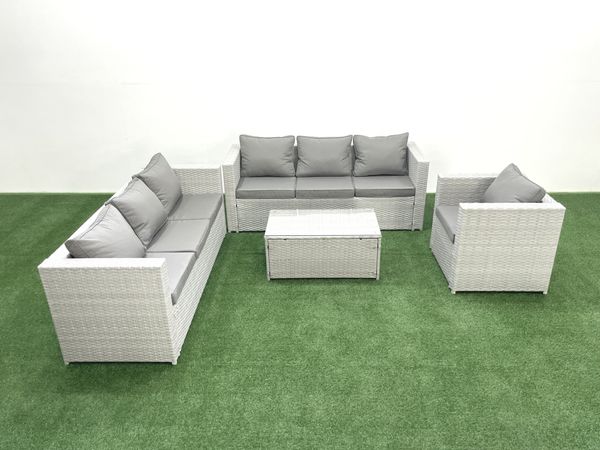 Fimous Polyrattan Sofa Gartenmöbel Set mit Sessel Rechteckiger Couchtisch Hellgrau gemischt