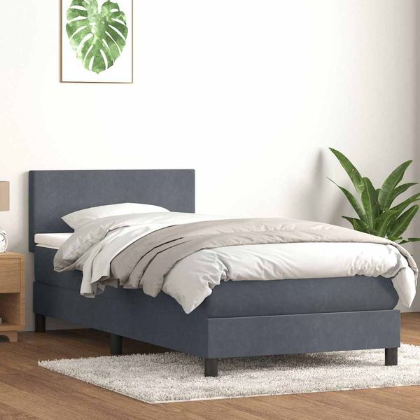 vidaXL Boxspringbett mit Matratze & LED Dunkelgrau 90x220 cm Samt 3316720