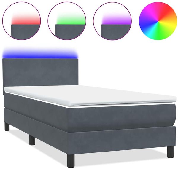 vidaXL Boxspringbett mit Matratze & LED Dunkelgrau 90x220 cm Samt 3316720 Bild 2
