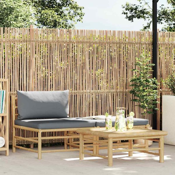 vidaXL 3-tlg. Garten-Lounge-Set mit Dunkelgrauen Kissen Bambus 313150