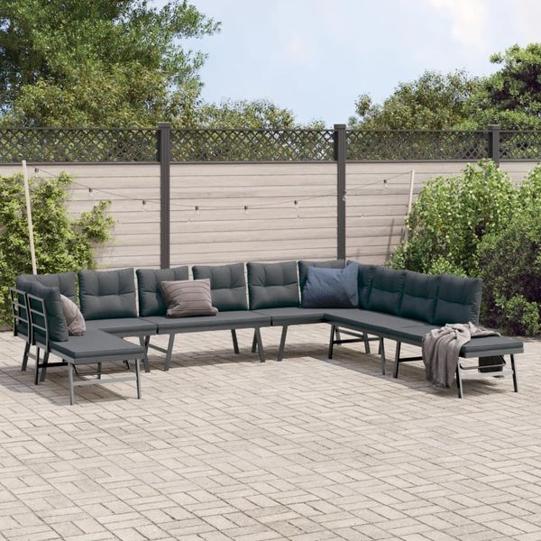 vidaXL 7-tlg. Garten-Sitzgruppe mit Kissen Schwarz Stahl 3283728