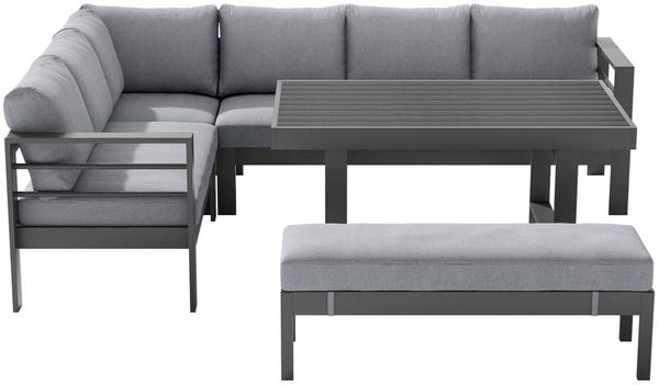 MeXo Gartenlounge-Set XXL Lounge Gartenmöbelset aus Aluminium, wetterfest, (Ecksofa mit linker Ecke für 6-8 Personen, 5-tlg, 12/15 cm dicke Kissen, Terrassenmöbel Set mit hohem Tisch), pflegeleichte Polywood-Tischplatte, flexibel kombinierbar