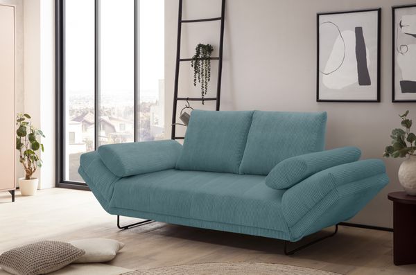 DOMO. collection Sofa 700 001, 2-Sitzer mit Federkernpolsterung und Schlaffunktion, verstellbare Armlehnen, 2er Couch, Polstergarnitur, 210 x 97 x 94 cm (BxTxH), türkis
