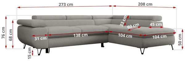 Mks Möbel 'Peter L-form' Ecksofa mit Bettfunktion, Bettkasten & einstellbaren Kopfstützen, Hellgrau, Boucle, mit Topper, links Bild 7