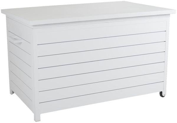 Gartentruhe Gäster Big von Brafab aus Aluminium, modern, Weiß, mit Rädern und Gasdruckfeder