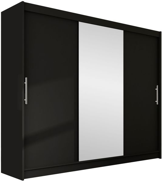 Kleiderschrank Aston I 250 (Farbe: Schwarz / Spiegel, ohne Beleuchtung)