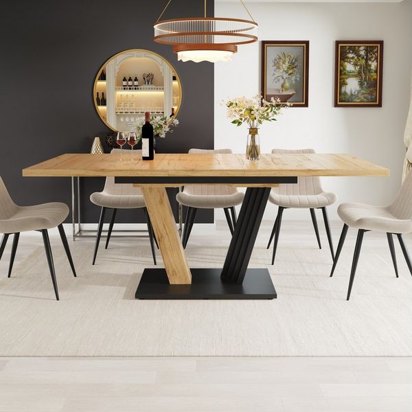 STILVORA Esstisch ausziehbar Küchentisch Holzoptik Ausziehtisch mit flügelförmigen Beine (Küchen- & Wohnzimmertisch mit Holzoptik und flügelförmigen Beinen, 1-St, 120-160×80×76cm), Esstisch Teleskoptisch