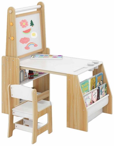 COSTWAY Kinderschreibtisch (2-St), Kindertisch Zeichentisch mit Stuhl-Set