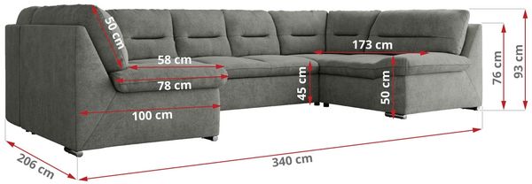 Ecksofa, Sofa big XXL, Wellenfedern, Wohnlandschaft XXL, mit Schlaffunktion - COMODO U - Grau Stoff - Topper T25 Bild 7