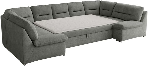 Ecksofa, Sofa big XXL, Wellenfedern, Wohnlandschaft XXL, mit Schlaffunktion - COMODO U - Grau Stoff - Topper T25 Bild 5