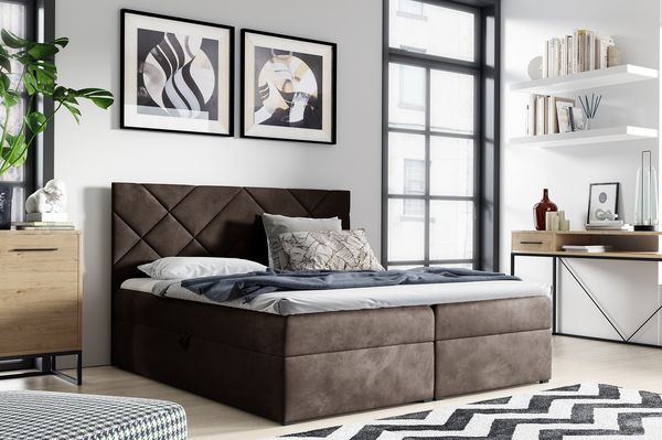 MEBLINI Boxspringbett BOTTEGA 160x200 cm mit Bettkasten – H3/Braun Samt Polsterbett - Gepolstert Doppelbett mit Matratze und Topper - Polsterbett mit Stauraum - Bett mit Kopfteil – Stauraumbett