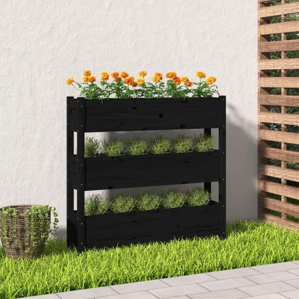 vidaXL Pflanzkübel Schwarz 112x25x104,5 cm Massivholz Kiefer 823924