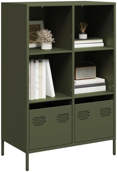 Highboard, BuffetSchrank, Büroschrank Olivgrün 68x39x103,5 cm Stahl