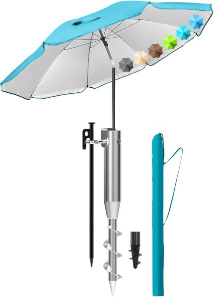4smile Sonnenschirm Strand 3er Set in Türkis, Ø 180 cm Strandschirm Windfest Stabil mit Eindrehbodenhülse, Sonnenschutz Strand, UVP50+ Schutz, Inkl. Schutzhülle – Perfekt für Garten & Urlaub