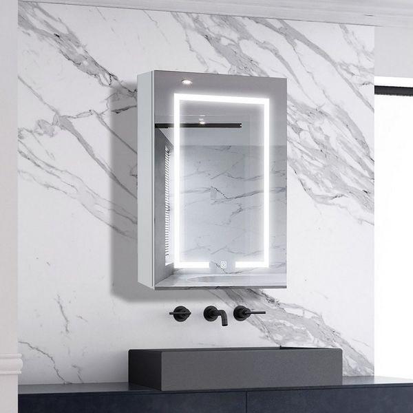 Aica Sanitär Spiegelschrank LED Spiegelschrank mit Steckdose Beschlagfrei 3 Lichtfarbe dimmbar mit Steckdose,Weiß Matt/Hochglanz Schwarz