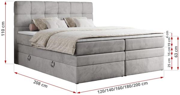 Boxspringbett, Polsterbett, Bett, Schlafzimmer - ERNI-KING - 200x200cm - Hellgrau Velours - H4 Bild 5