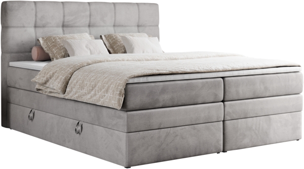 Boxspringbett, Polsterbett, Bett, Schlafzimmer - ERNI-KING - 200x200cm - Hellgrau Velours - H4 Bild 3