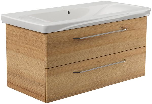 FACKELMANN MILANO Waschbecken mit Unterschrank 107 cm breit, Braun hell, Waschbecken Keramik Weiß