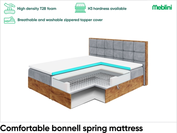 MEBLINI Boxspringbett LOFTY 12 140x200 cm mit Bettkasten – H3/Hellgrau Samt Polsterbett - Doppelbett mit Topper & Bonellfederkern-Matratze Bild 6