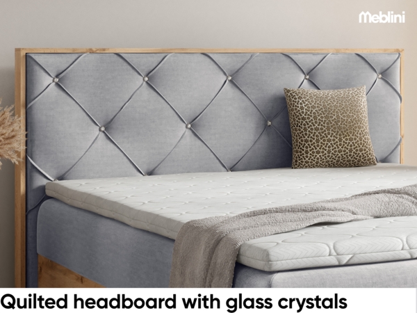 MEBLINI Boxspringbett LOFTY 12 140x200 cm mit Bettkasten – H3/Hellgrau Samt Polsterbett - Doppelbett mit Topper & Bonellfederkern-Matratze Bild 4