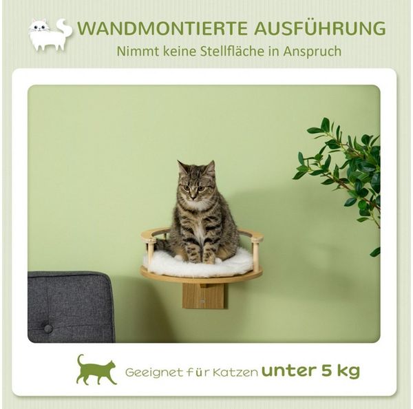 MC Star Kratzbaum Wandliege, Katzenbett, mit Schutzrand, Liegekissen, für Wandmontage, Eiche+cremeweiß, 34 x 34 x 10,5 cm