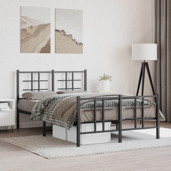 vidaXL Bettgestell mit Kopf- und Fußteil Metall Schwarz 120x190 cm 355576