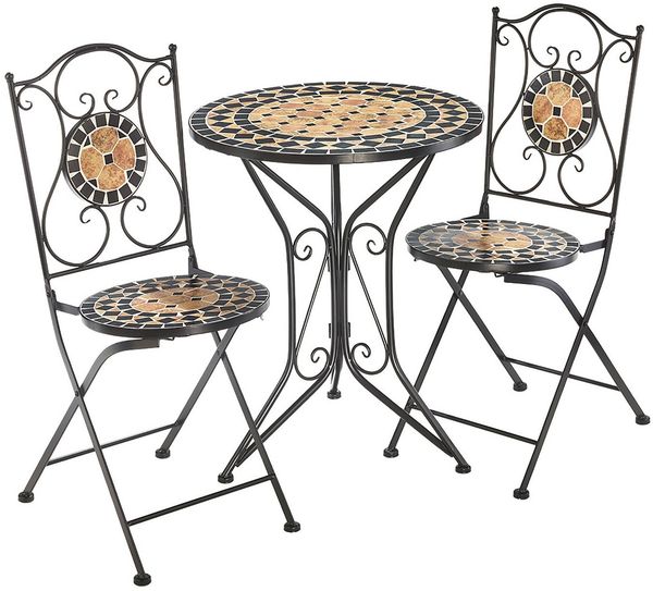 Kobolo Balkonset Sitzgruppe Gartenmöbel Mosaik 1 Tisch 2 Stühle - Metall, (3-tlg)