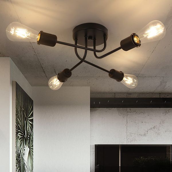 ZMH Deckenleuchte Vintage Deckenlampe Schwarz - Retro 4 Flammig Wohnzimmerlampe Industrie E27 für Wohnzimmer Schlafzimmer Esszimmer Rustikaler Stil ohne Leuchtmittel