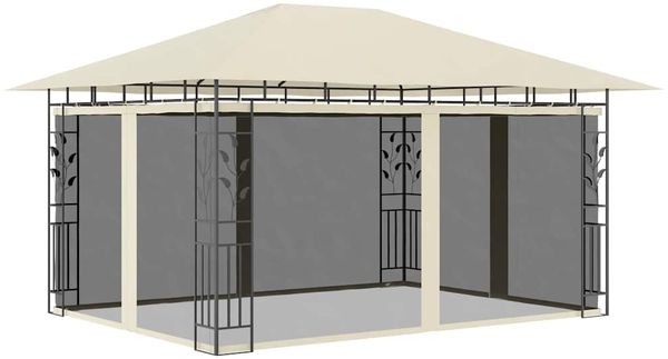Gartenpavillon, Pavillon mit Moskitonetz 4x3x2,73 m Creme 180 g/m²