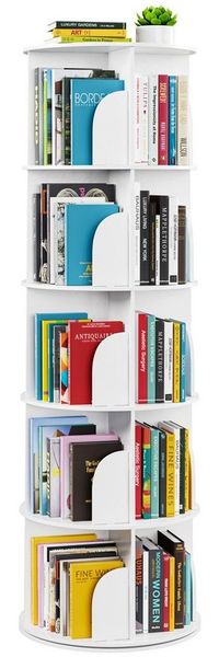 SpaceAid Bücherregal 360-Grad drehbares Bücherregal, 1-tlg, Standregal mit 5 Ebenen, weiß