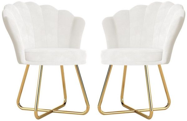 HawthyHome Polsterstuhl Polstersessel mit Blütenblatt-Rückenlehne & Goldene Metallbeine (2 St), ideal für Esszimmer & Schminktisch