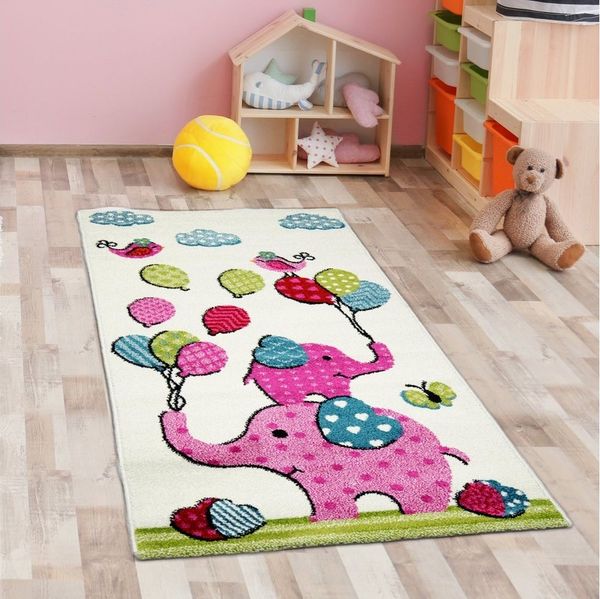 Carpetia Kinderteppich Süßer Kinder-Teppich, Elefanten & Luftballons, in creme, rechteckig
