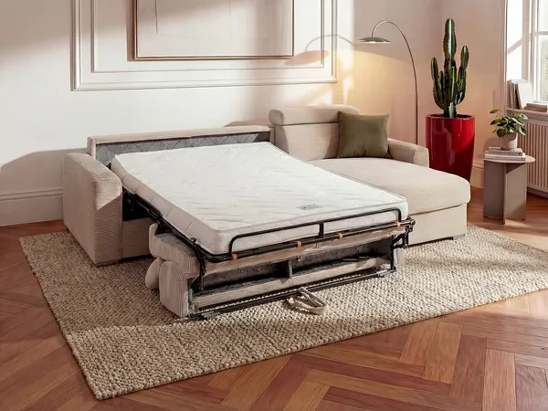 Vente-unique - VIZIR Sofa SamtStoff Beige - B 223 cm152 cm x H 110 cm95 cm x L 302 cm