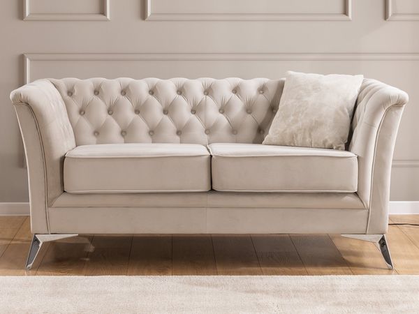 S-Style Möbel Chesterfield-Sofa Whitby, 2-Sitzer aus Samt mit goldenen, silbernen oder schwarzen Füßen, mit Wellenfederung